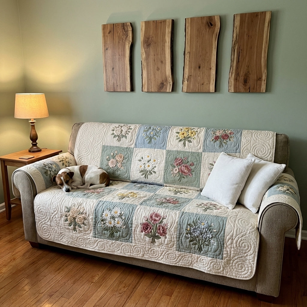 Quilted Sofa Cover with Delicate Garden