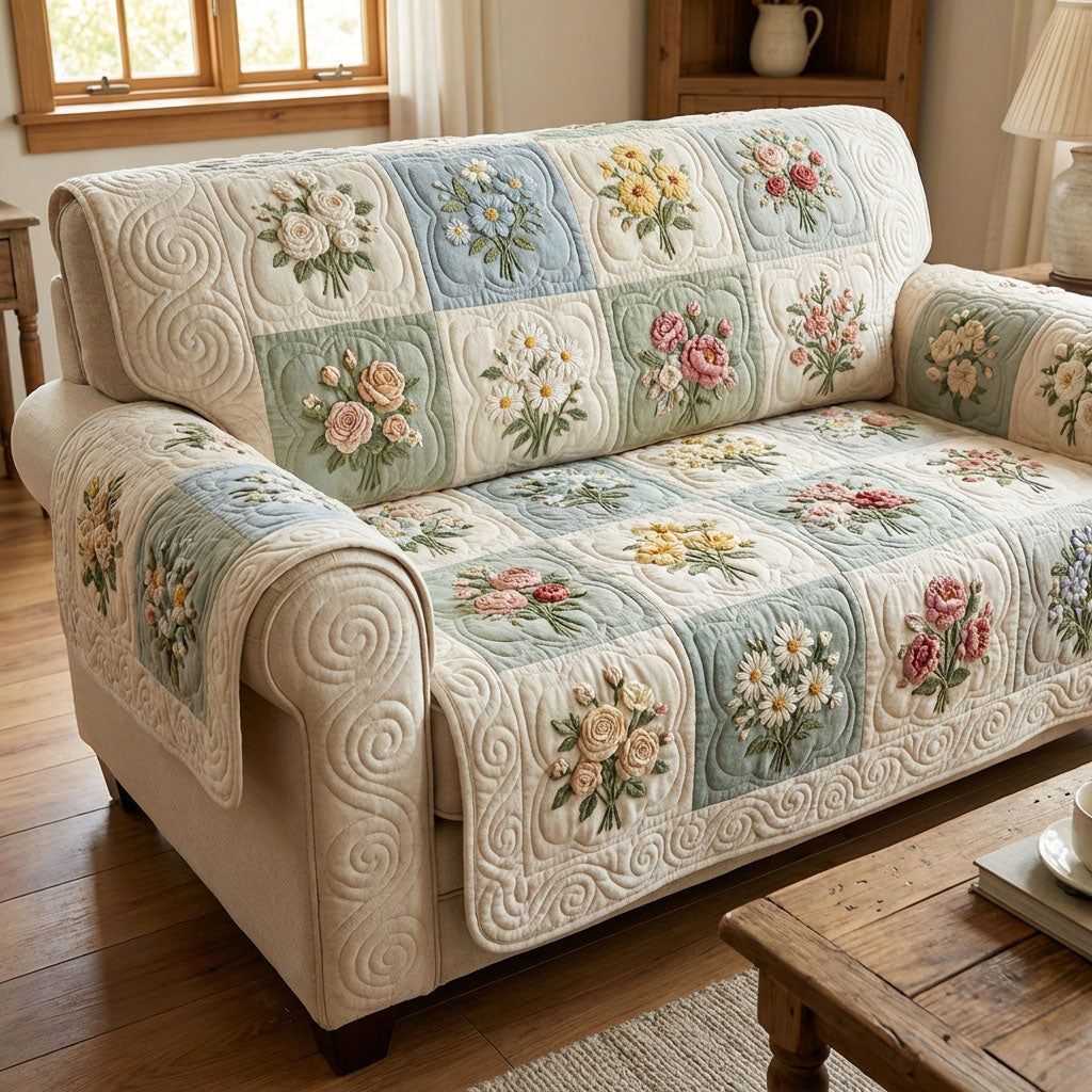 Quilted Sofa Cover with Delicate Garden