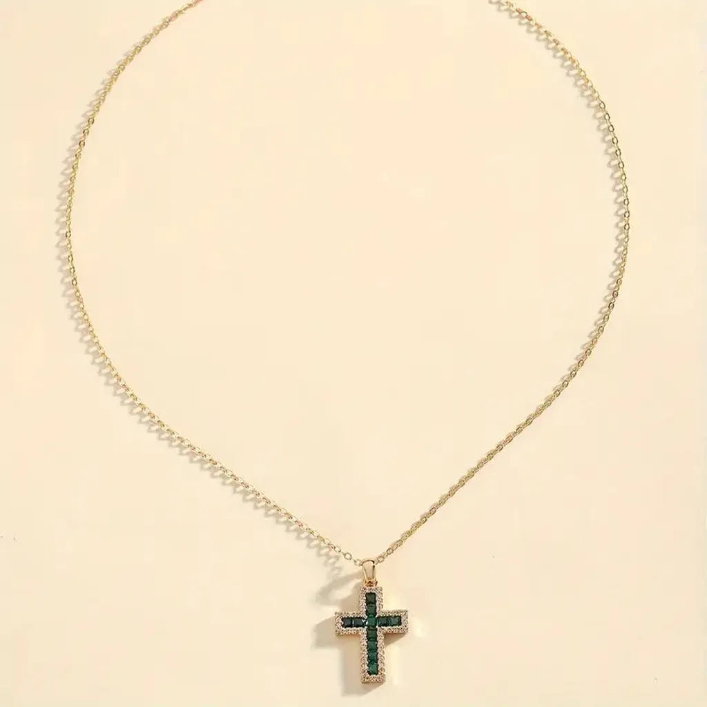 Solene Cross Necklace with Emerald