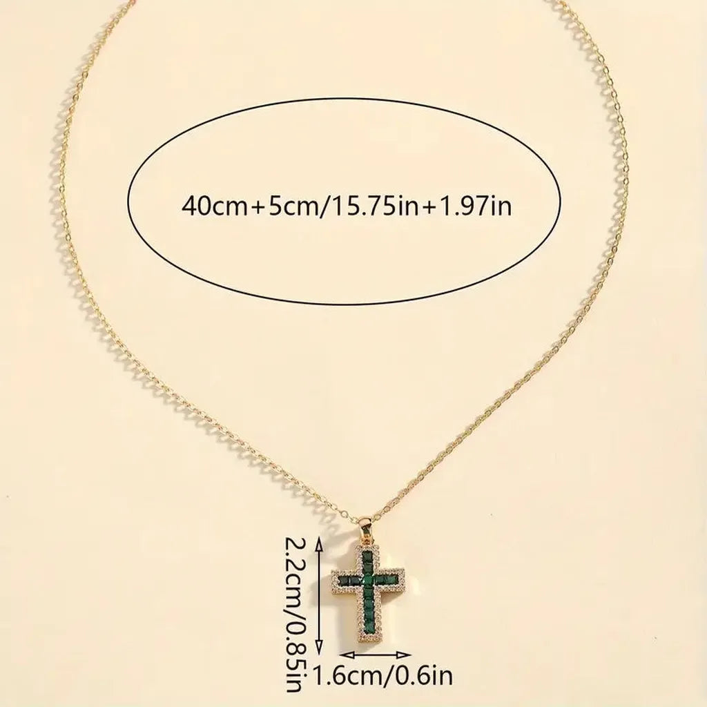 Solene Cross Necklace with Emerald
