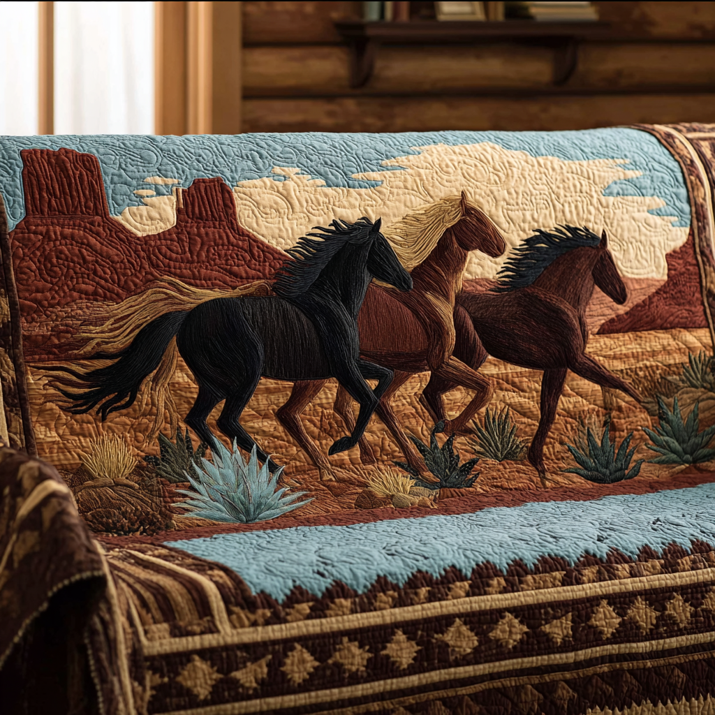Quilted Sofa Cover with Galloping Horse