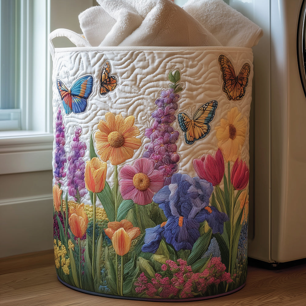 Quilted Laundry Basket with Floral Pattern