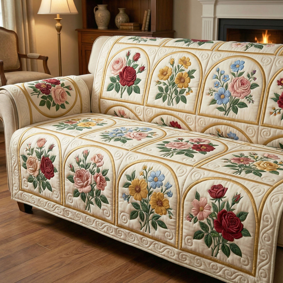 Quilted Sofa Cover with Spring Pattern