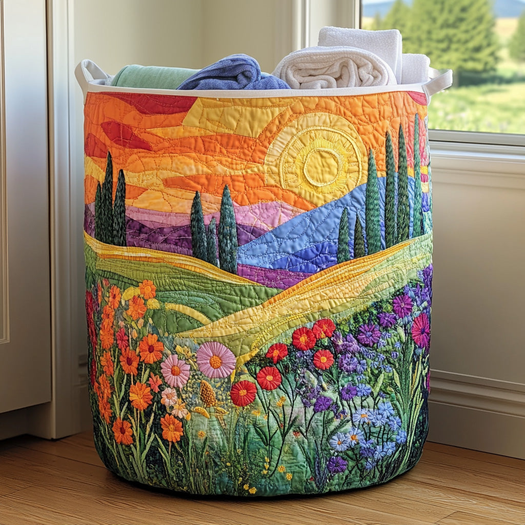Quilted Laundry Basket with Floral Pattern