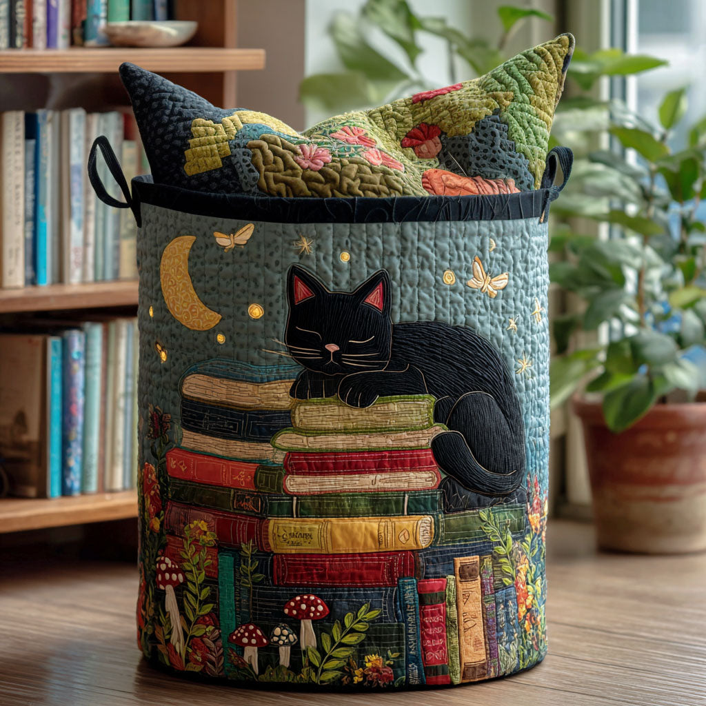 Quilted Laundry Basket with Literary Pattern