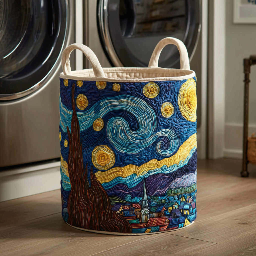 Quilted Laundry Basket with Nighttime Design