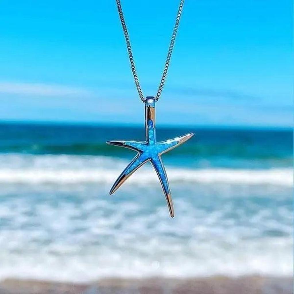 Star Pendant with Blue Opal in White Gold