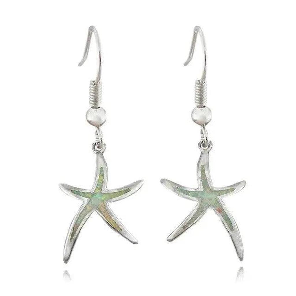 Star Earrings with Opal in White Gold