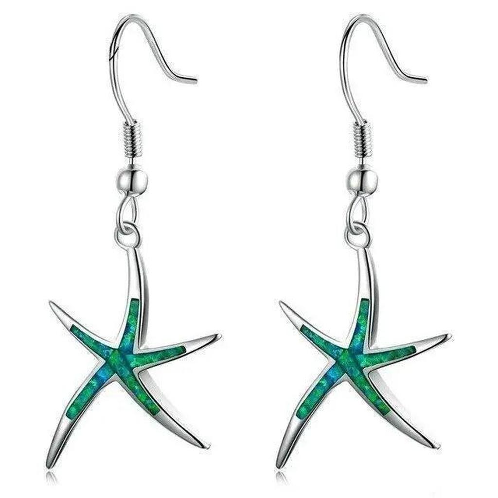Star Earrings with Opal in White Gold
