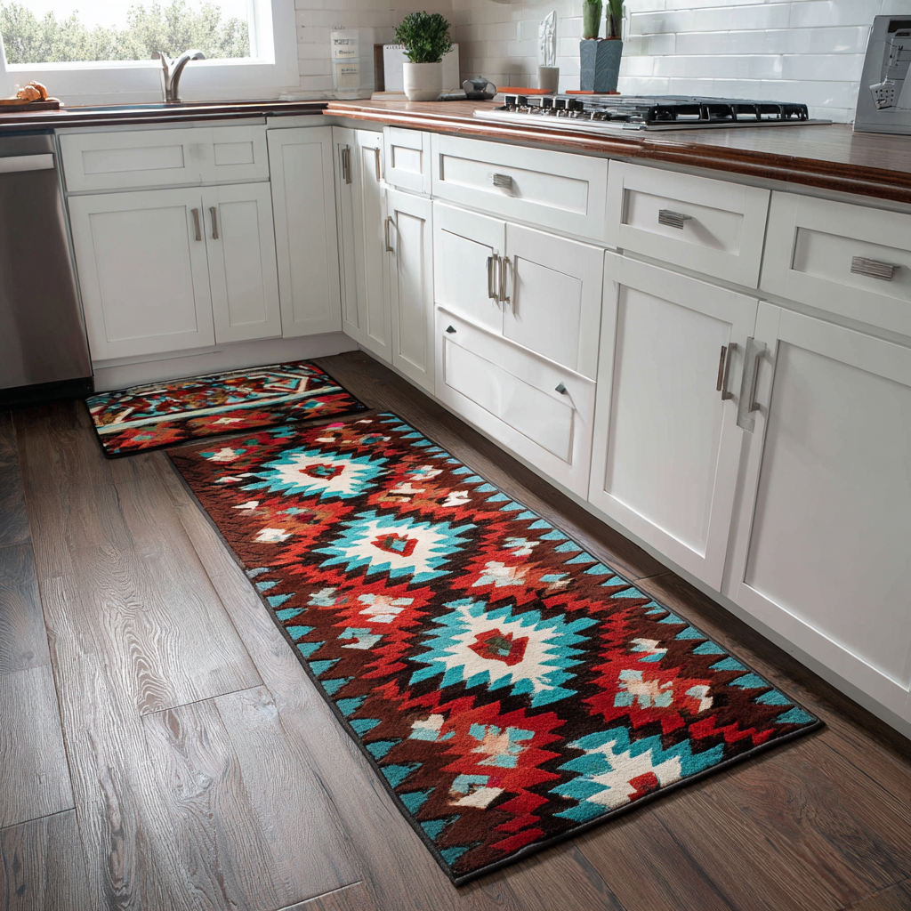 Non-Slip Kitchen Rug with Stone and Warm Light