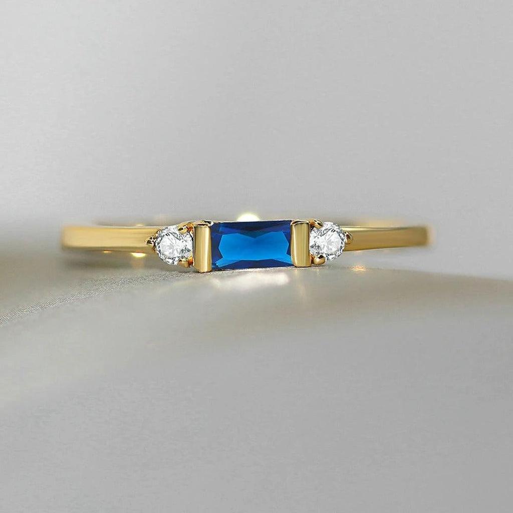 Radiant Ring with Blue Centre Stone