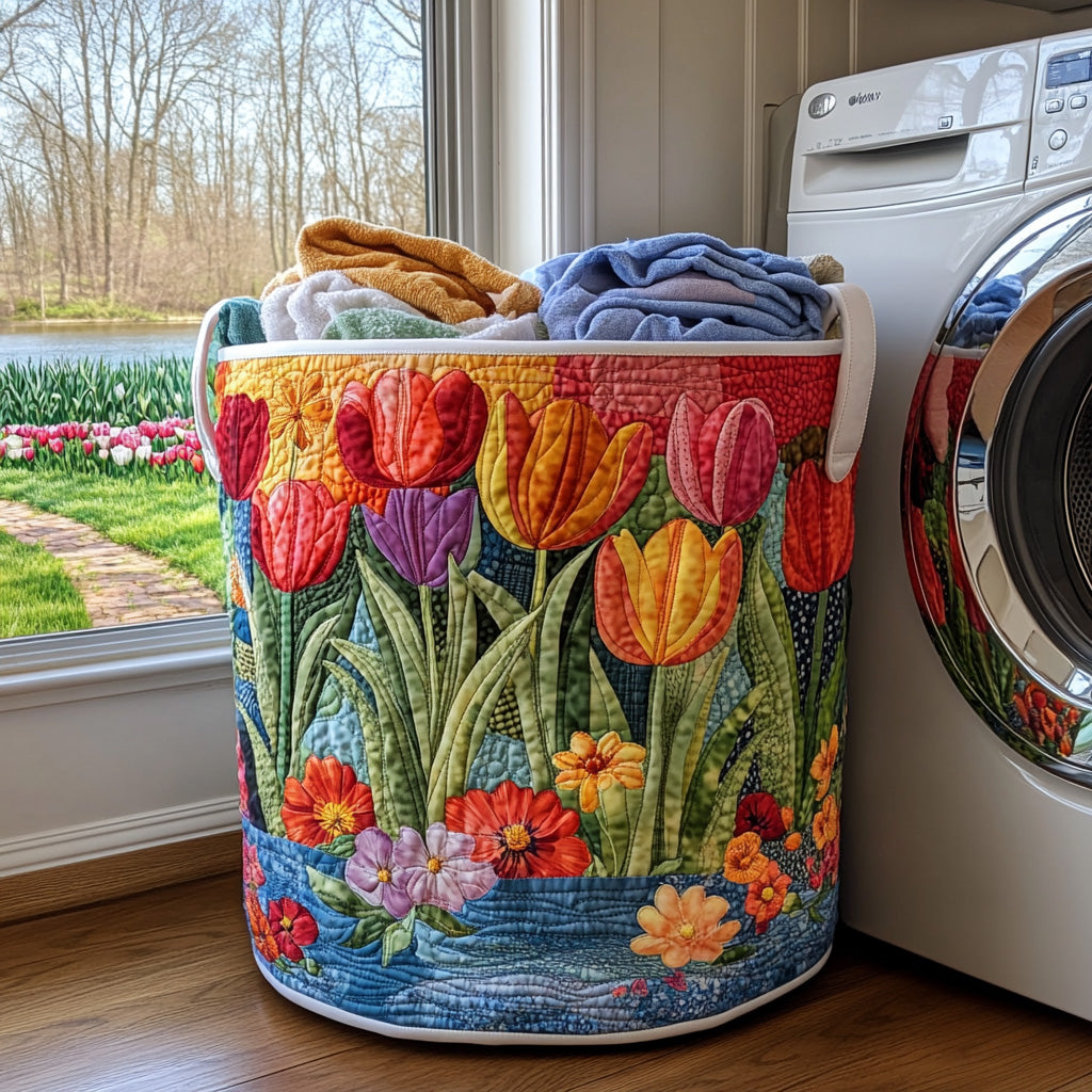 Quilted Laundry Basket with Summer Pattern