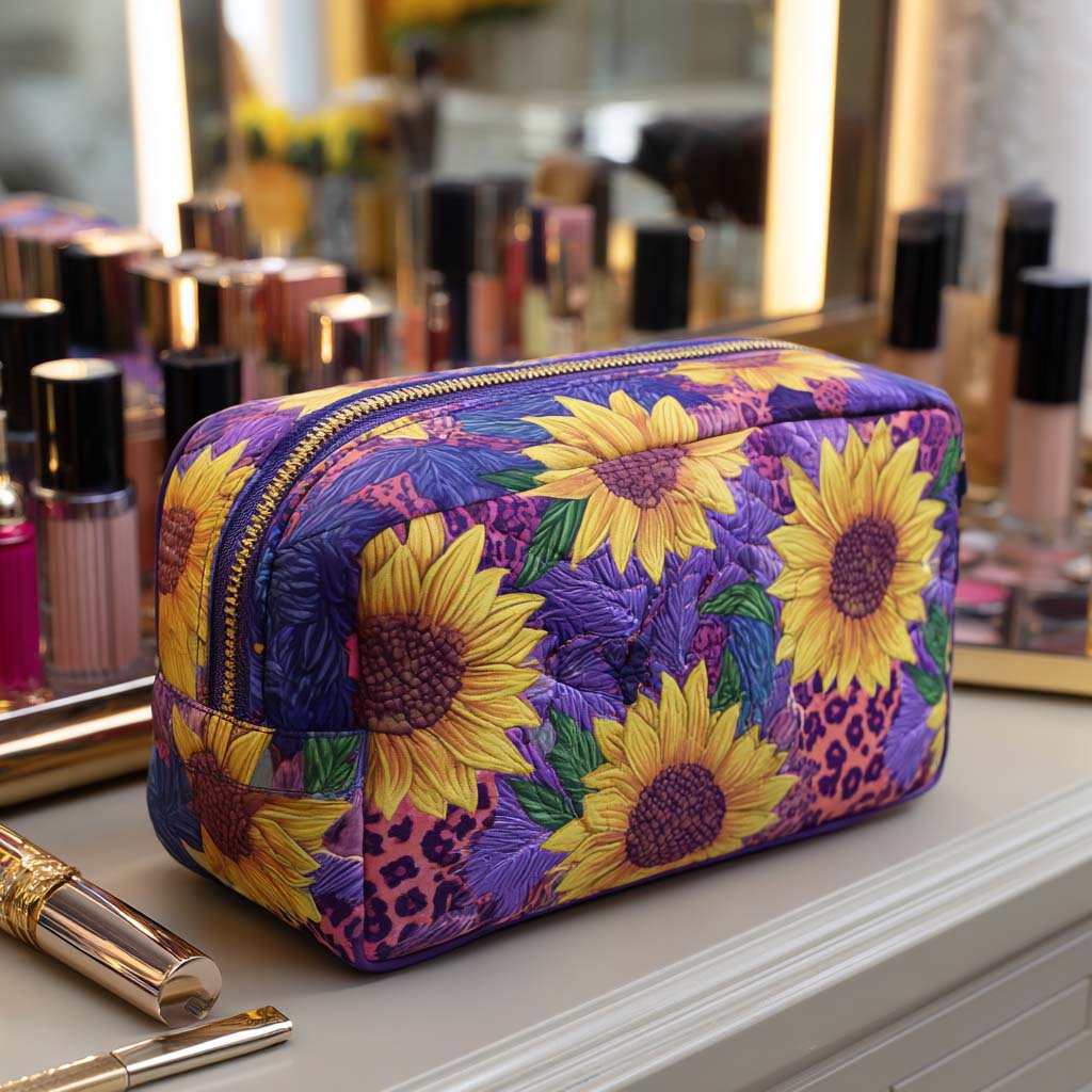 Quilted Makeup Bag with Decorative Sun