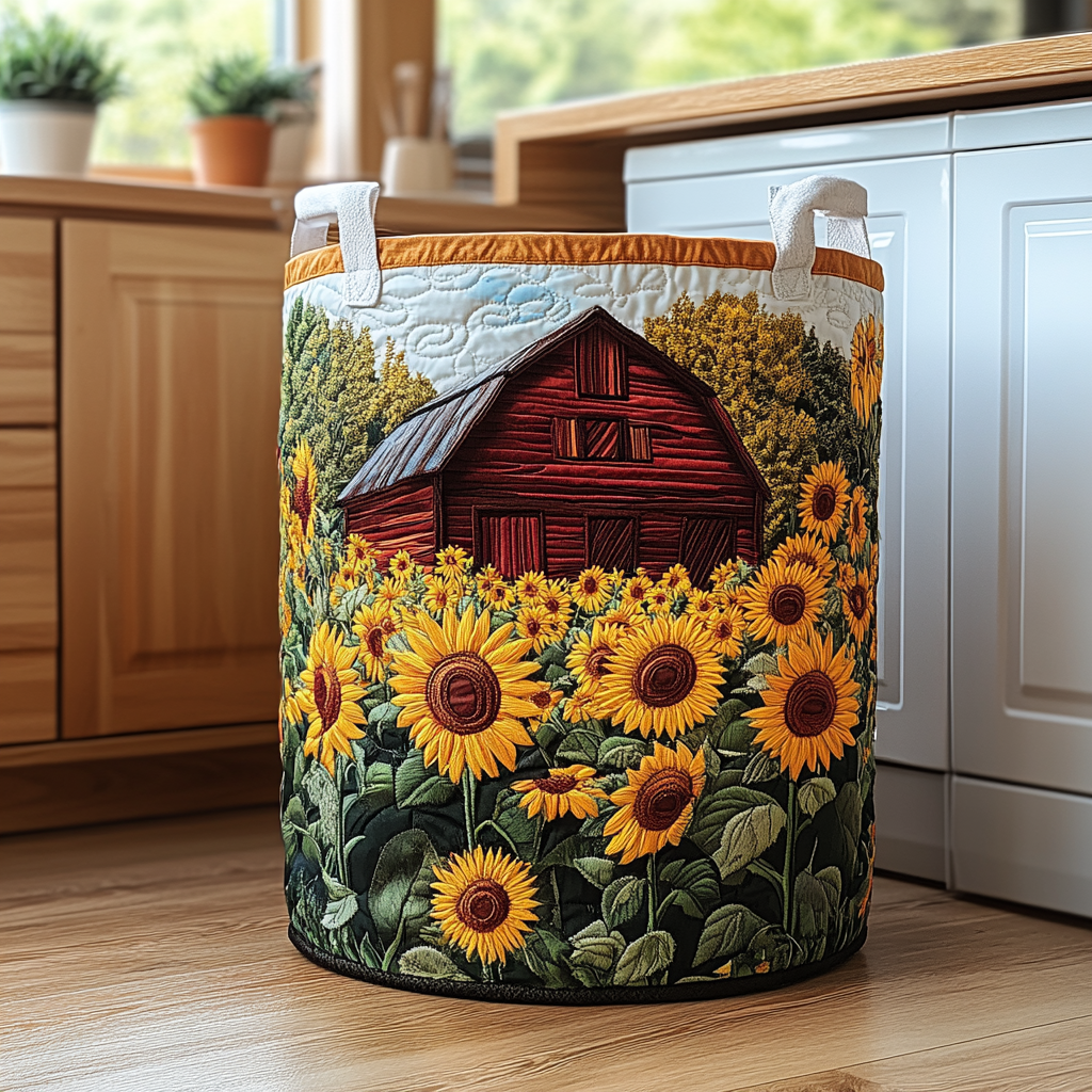 Quilted Laundry Basket with Sunflowers