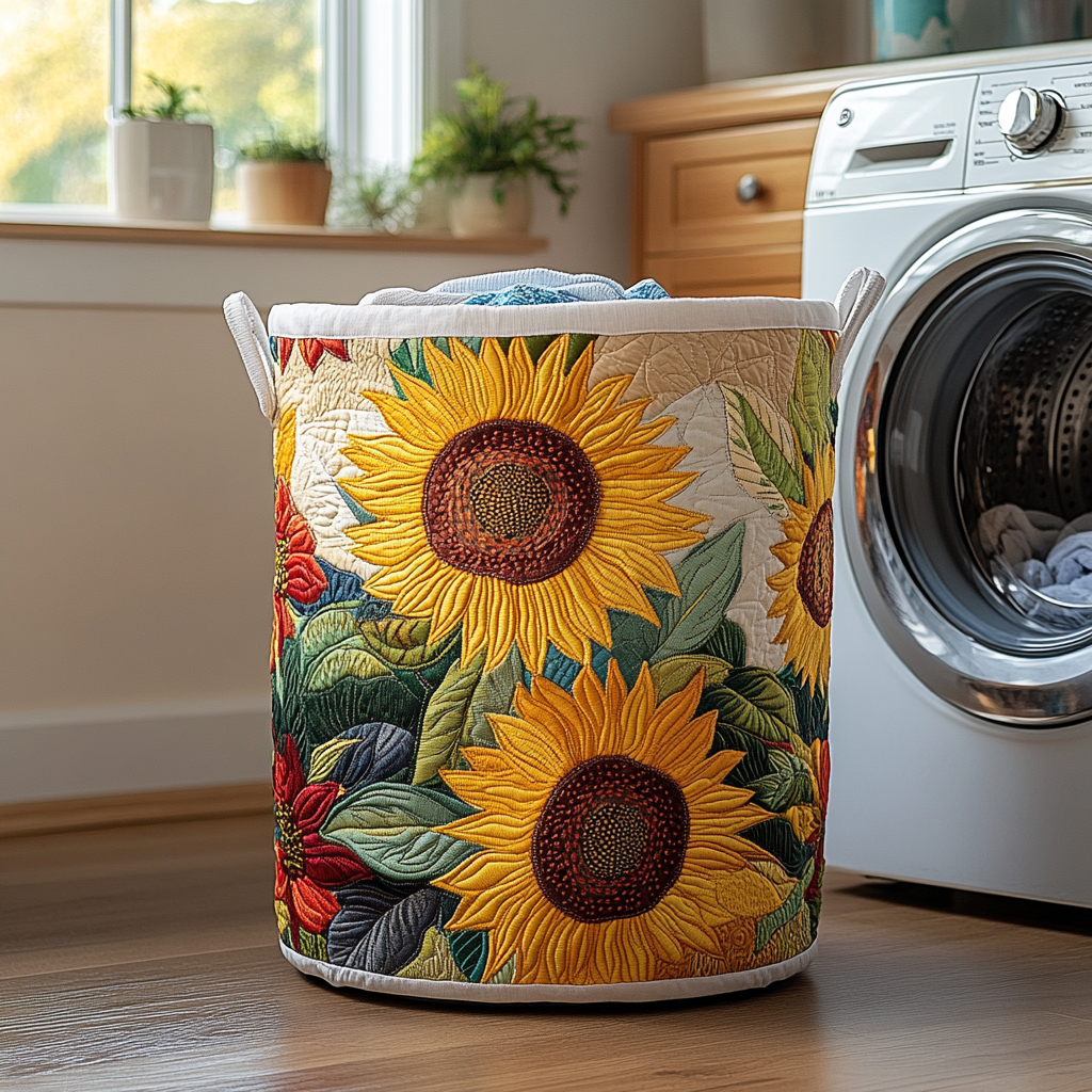 Quilted Laundry Basket with Sunflowers