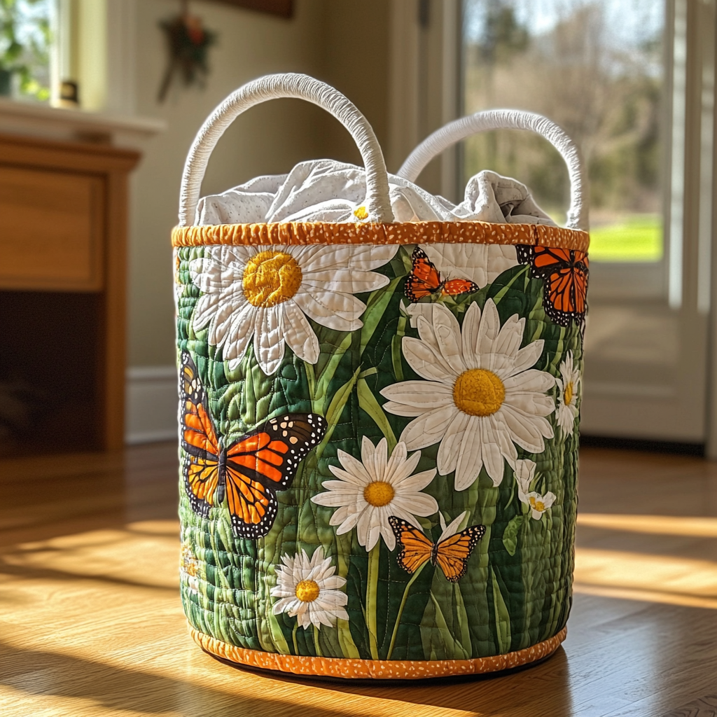 Quilted Laundry Basket with Sunflowers