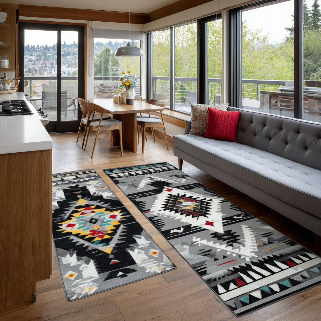 Non-Slip Kitchen Rug with Warm Light and Natural Tones