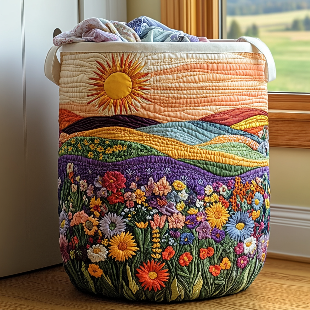 Quilted Laundry Basket with Floral Pattern