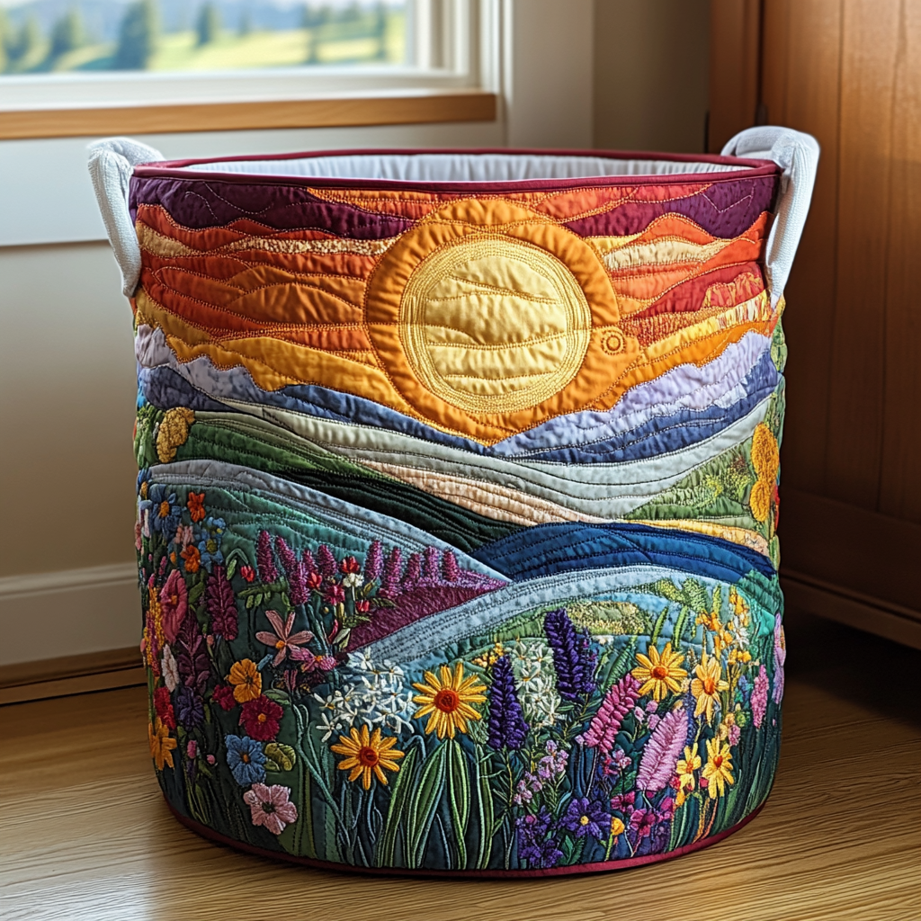 Quilted Laundry Basket with Floral Pattern