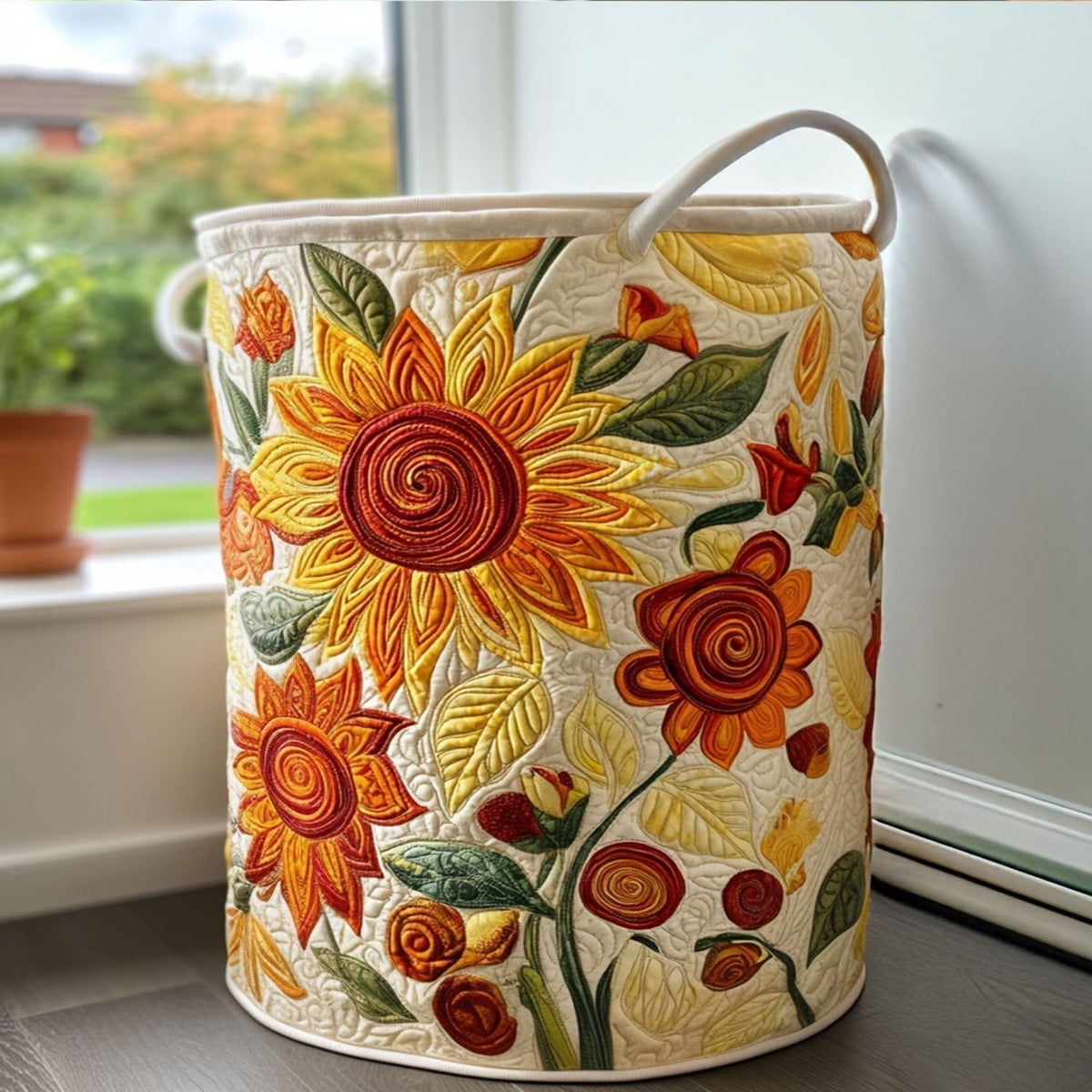 Quilted Laundry Basket with Floral Design