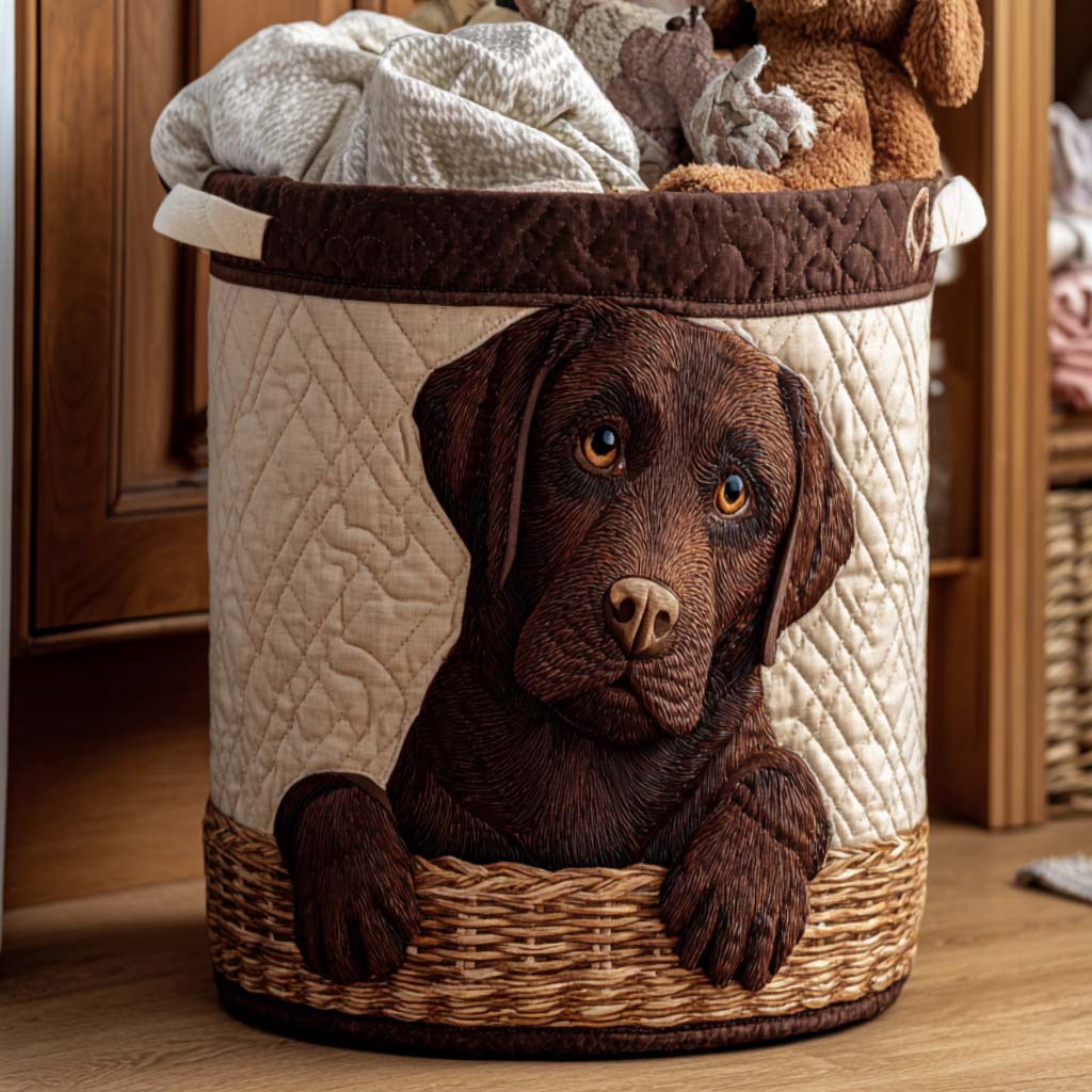 Quilted Laundry Basket with Little Animals with Sweet Eyes