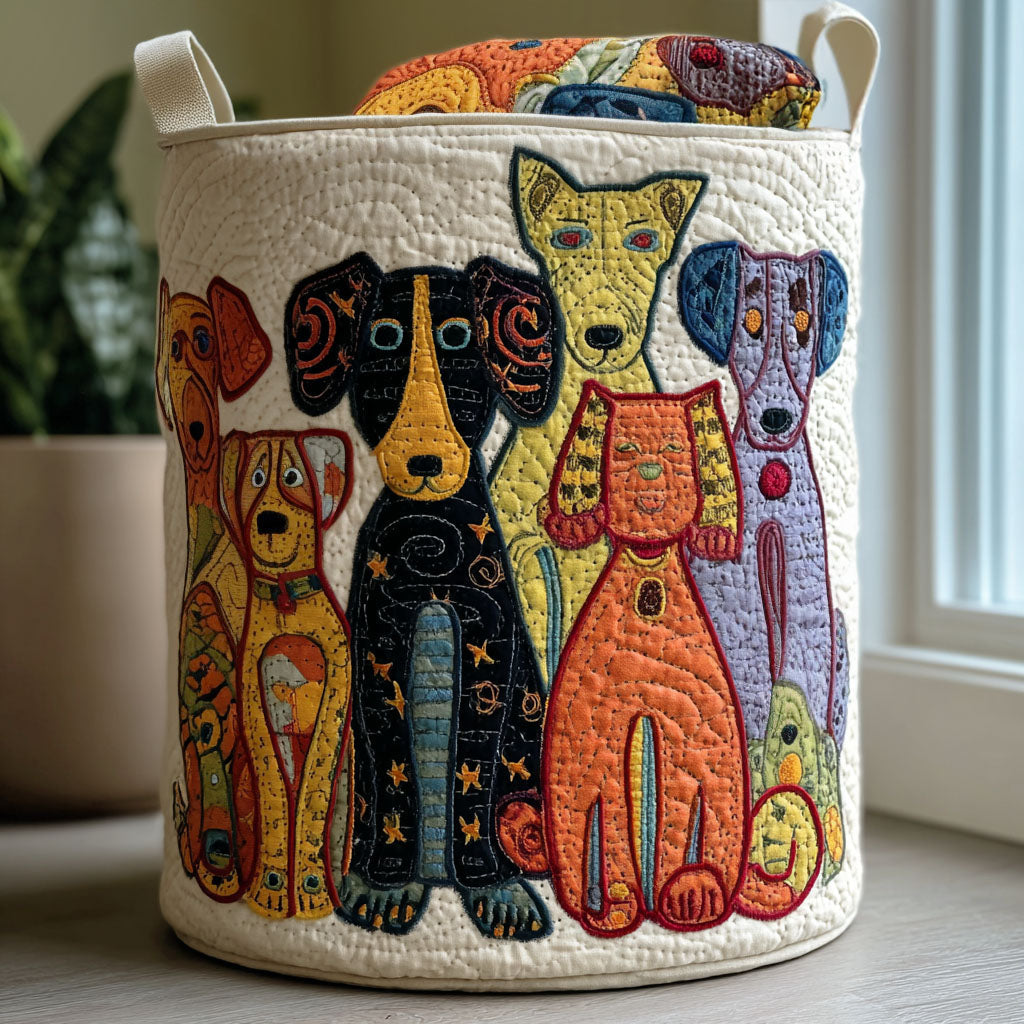 Quilted Laundry Basket with Dog Design