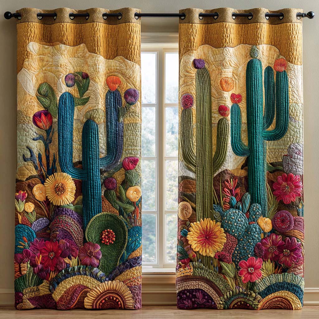 Quilted Curtains – Cactus Turquoise