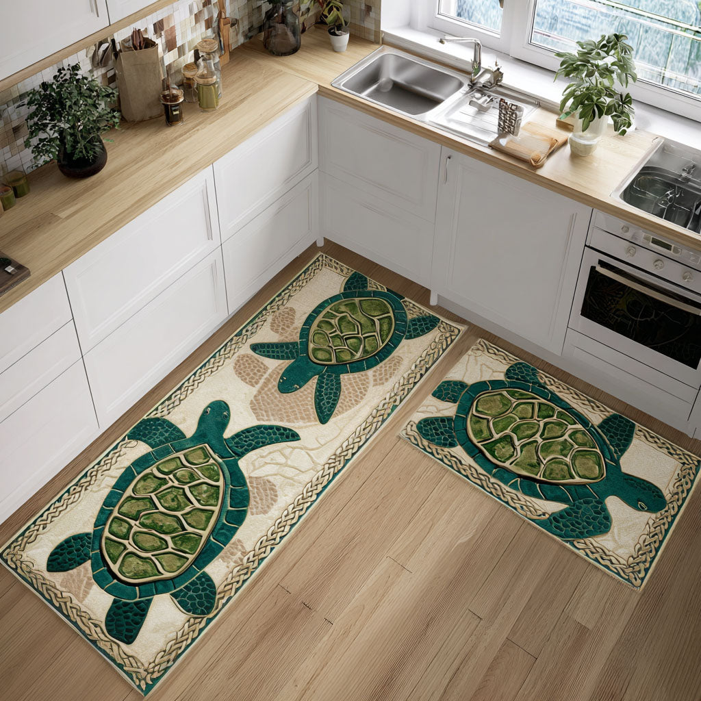 Non-Slip Kitchen Rug with Delicate Shells