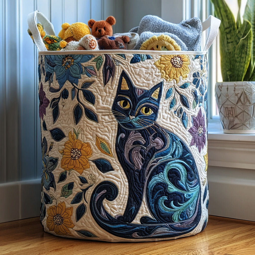 Quilted Laundry Basket with Cats
