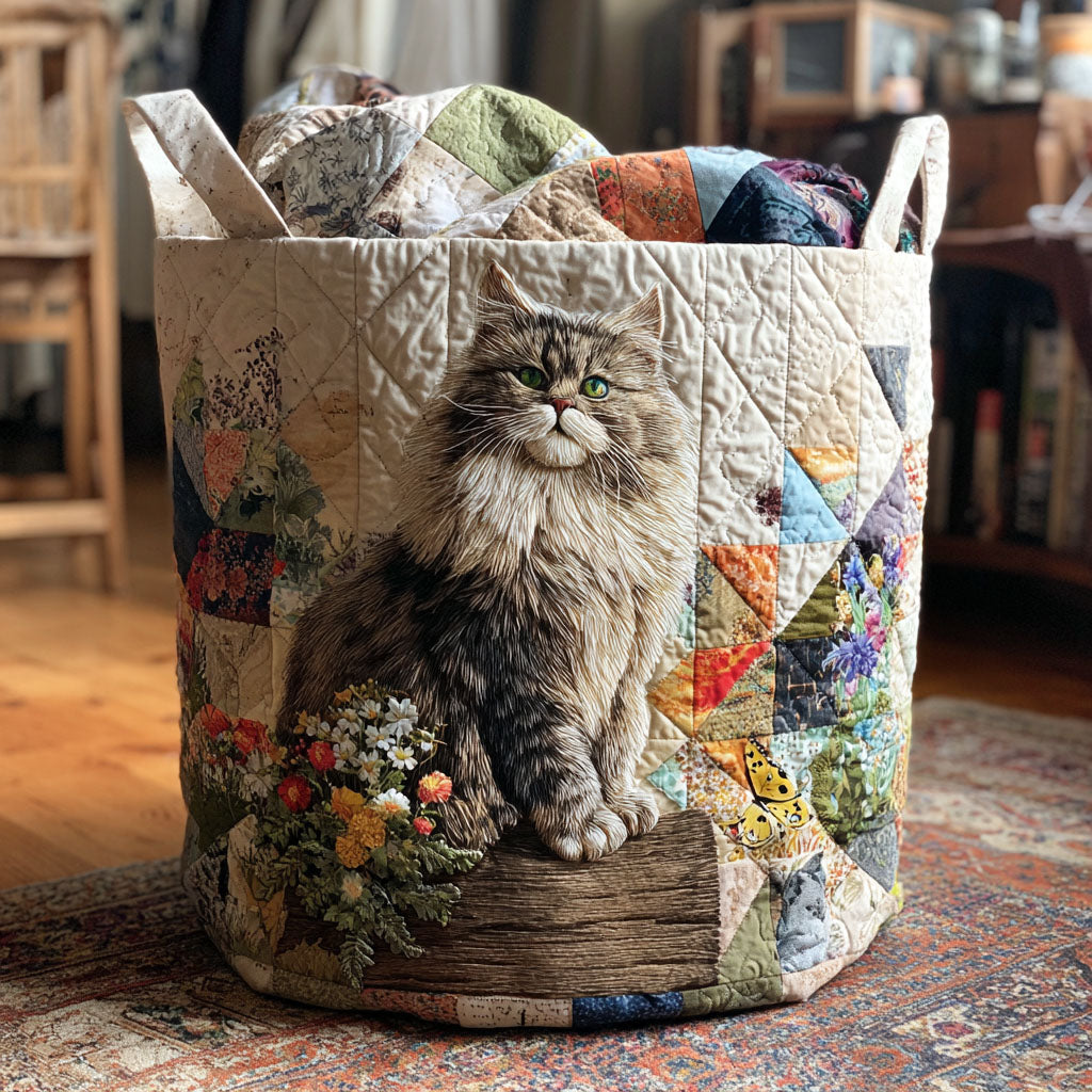 Quilted Laundry Basket with Cats