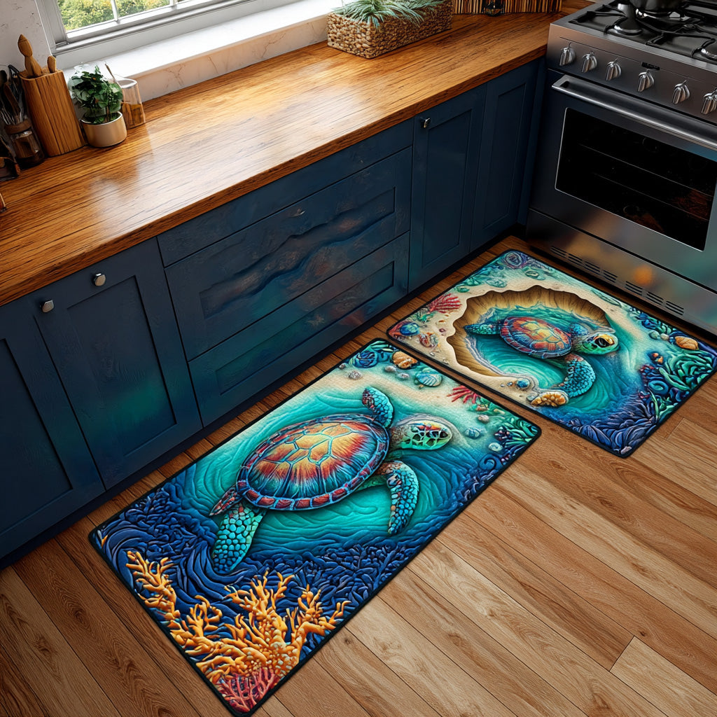 Non-Slip Kitchen Rug with Waves and Sea Atmosphere