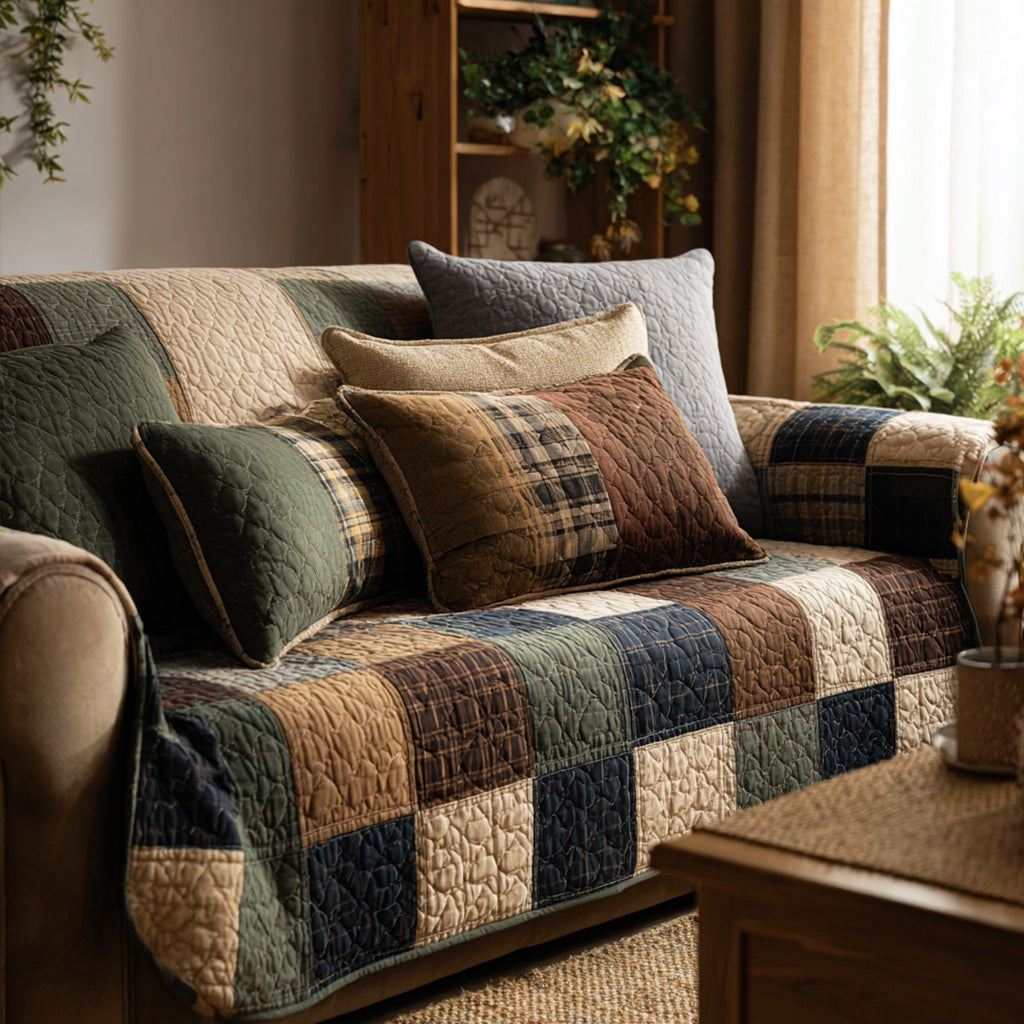 Quilted Sofa Cover – Rustic Patchwork Quilted Sofa Cover