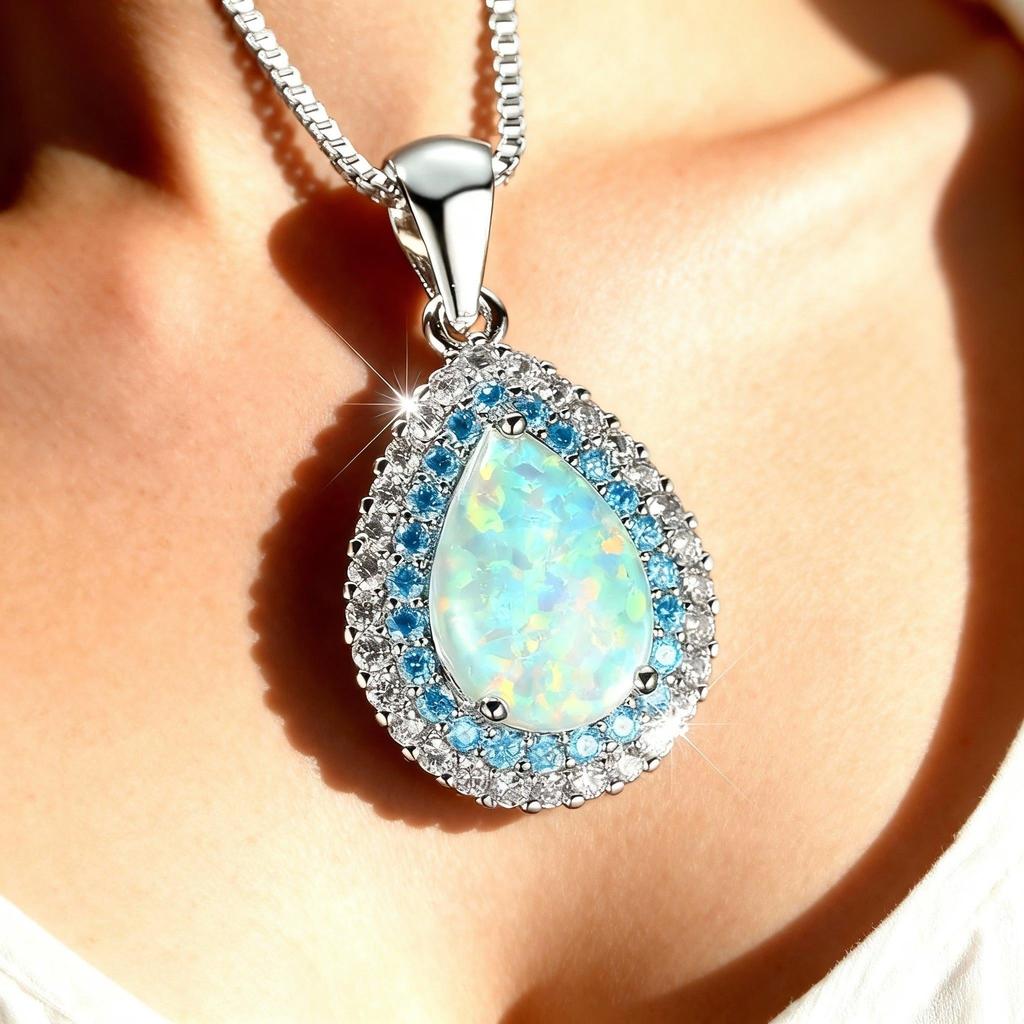 Drop Necklace with Luminous Blue Opal