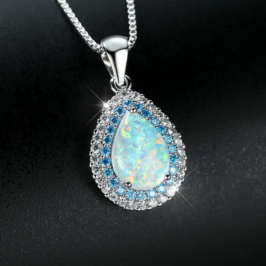 Drop Necklace with Luminous Blue Opal