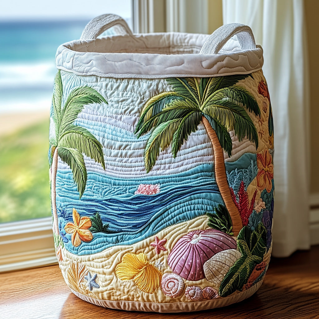 Quilted Laundry Basket with Tropical Design