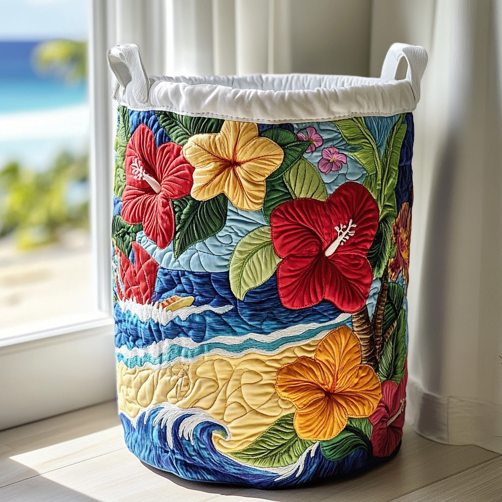 Quilted Laundry Basket with Tropical Design