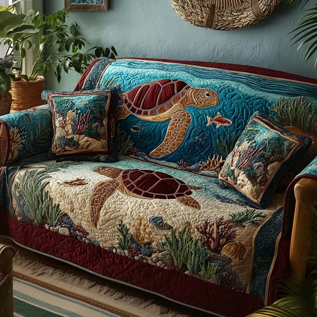 Quilted Sofa Cover with Turtle