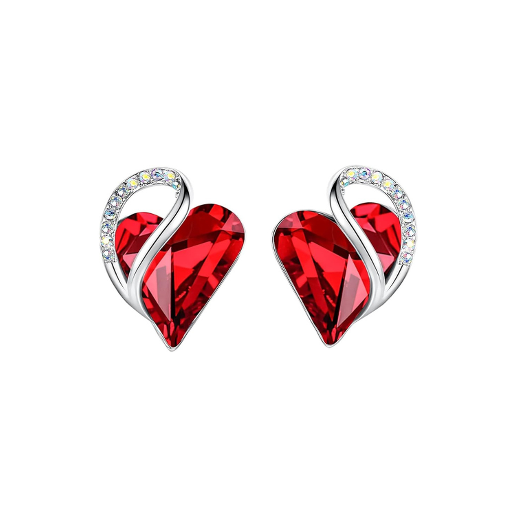 Infinity Heart Stud Earrings with Ruby | White Gold
