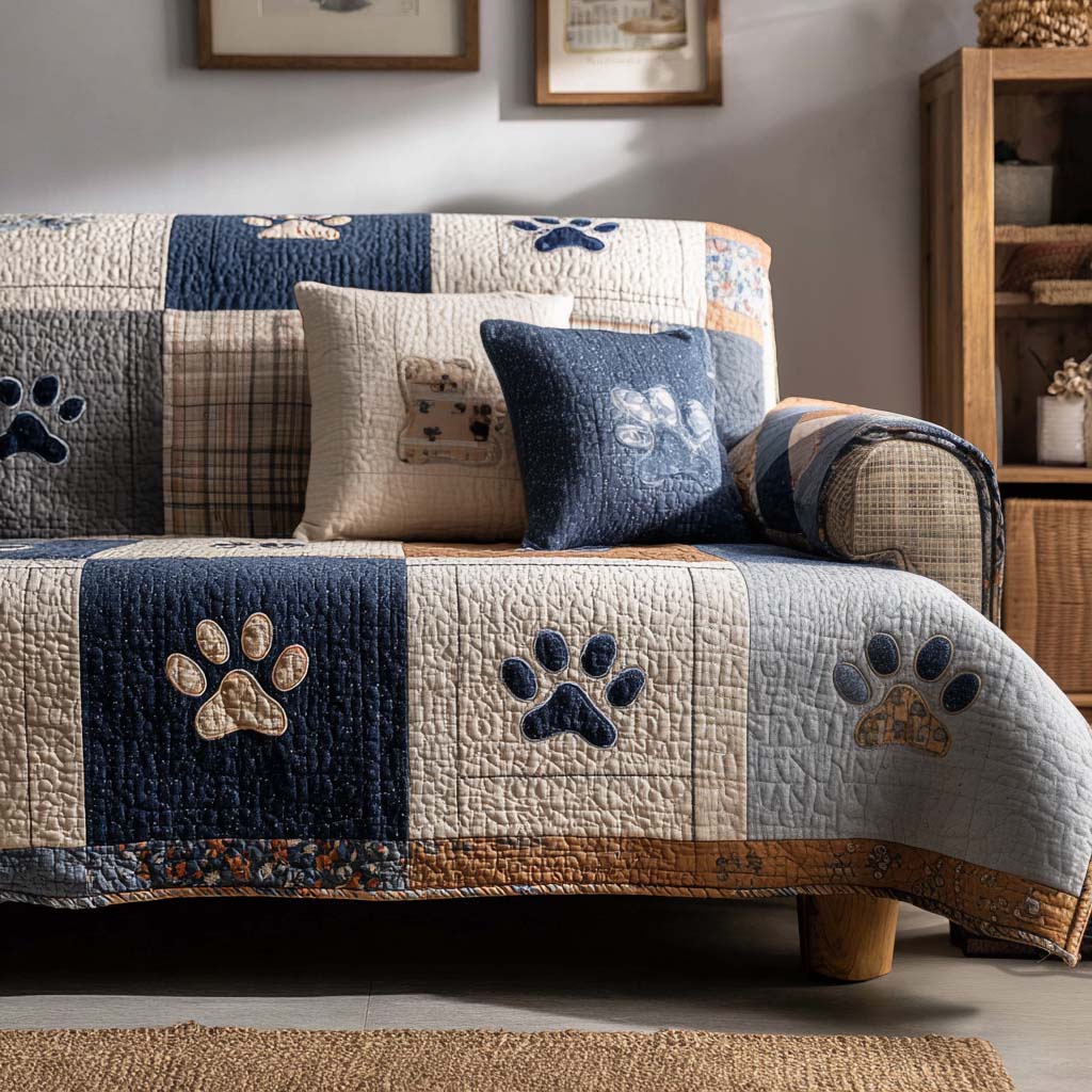Quilted Sofa Cover with Velvety Little Paws