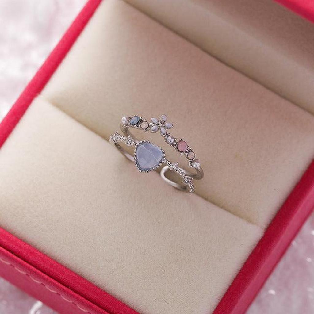 Adjustable White Gold Ring with Blue Stone