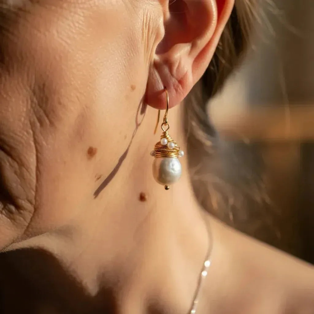 Vintage Earrings with Pearls and Gold Threads