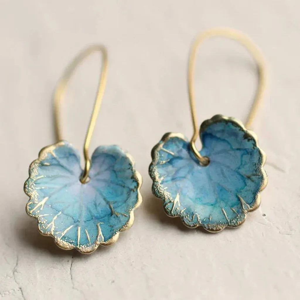 Vintage Earrings in Shape of a Blue Leaf
