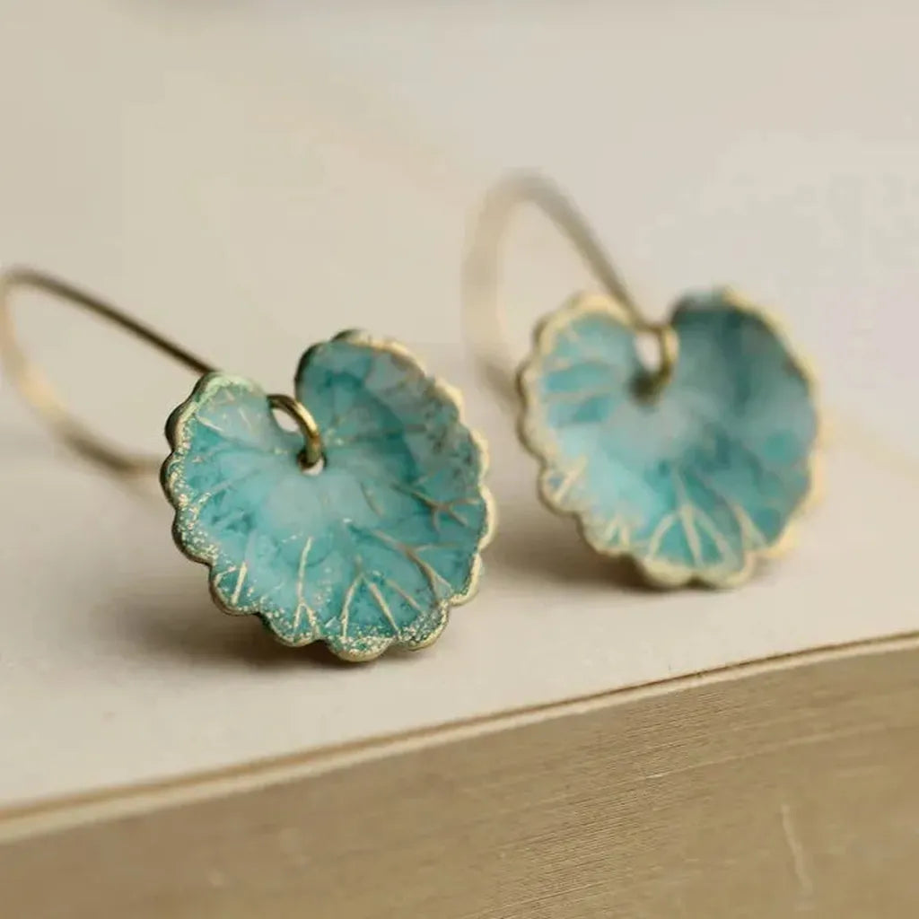 Vintage Earrings in Shape of a Blue Leaf