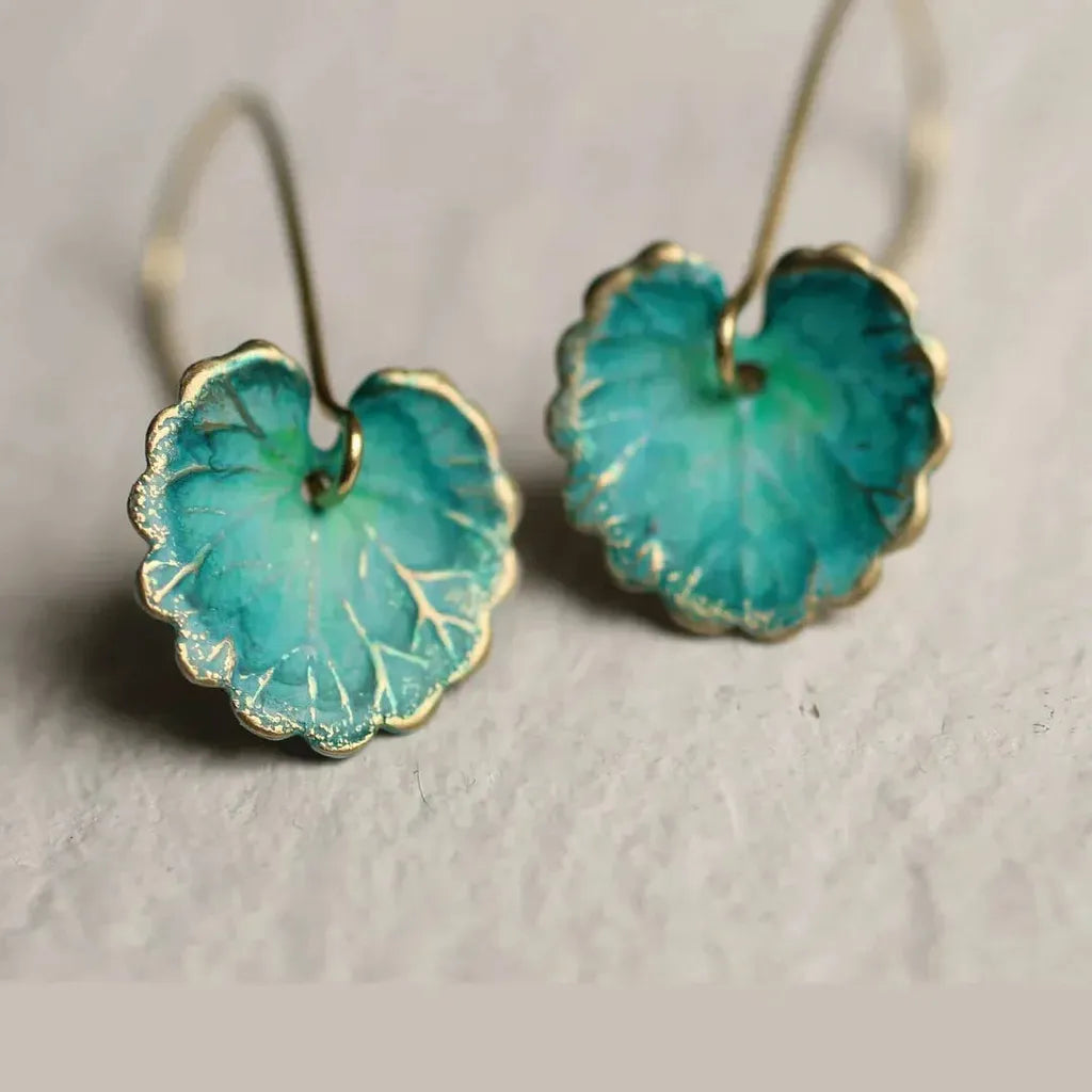 Vintage Earrings in Shape of a Blue Leaf