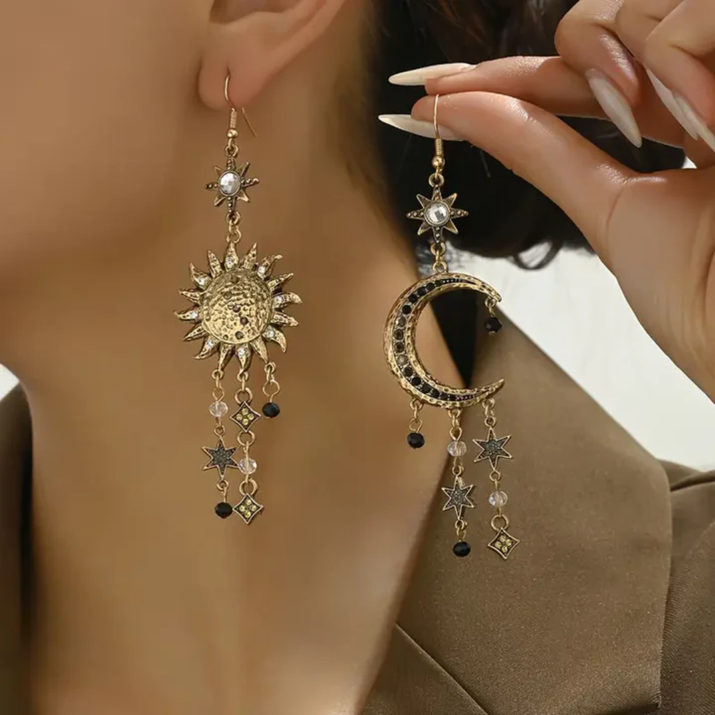 Vintage Earrings with Sun and Moon