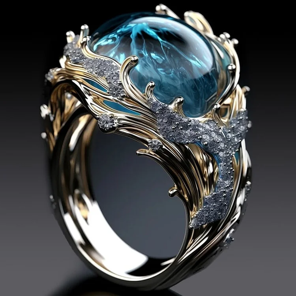 Vintage Ring “Ocean” with Crystal