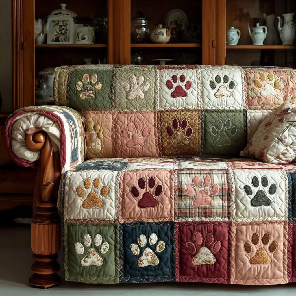 Quilted Sofa Cover with Little Paws and Vintage Garden