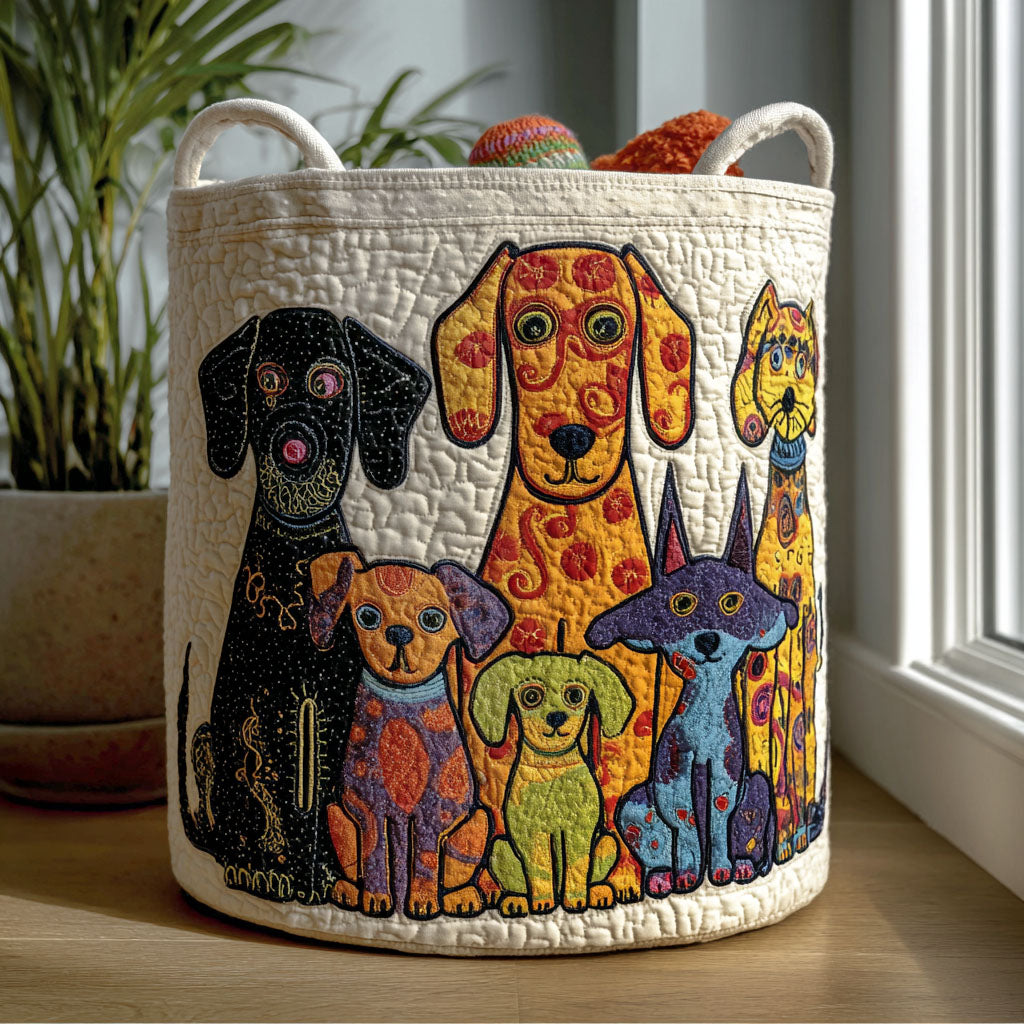 Quilted Laundry Basket with Dog Design