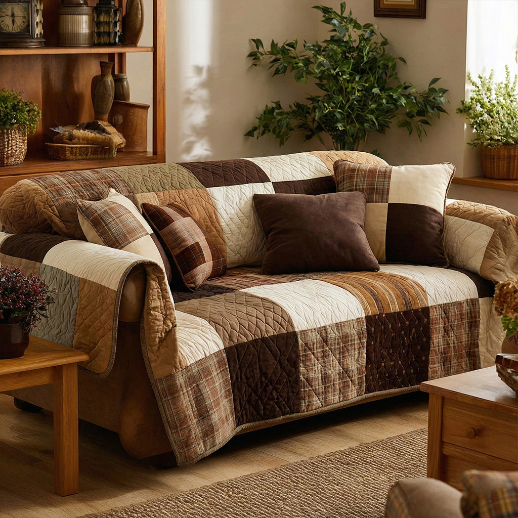 Quilted Sofa Cover – Rustic Patchwork Quilted Sofa Cover