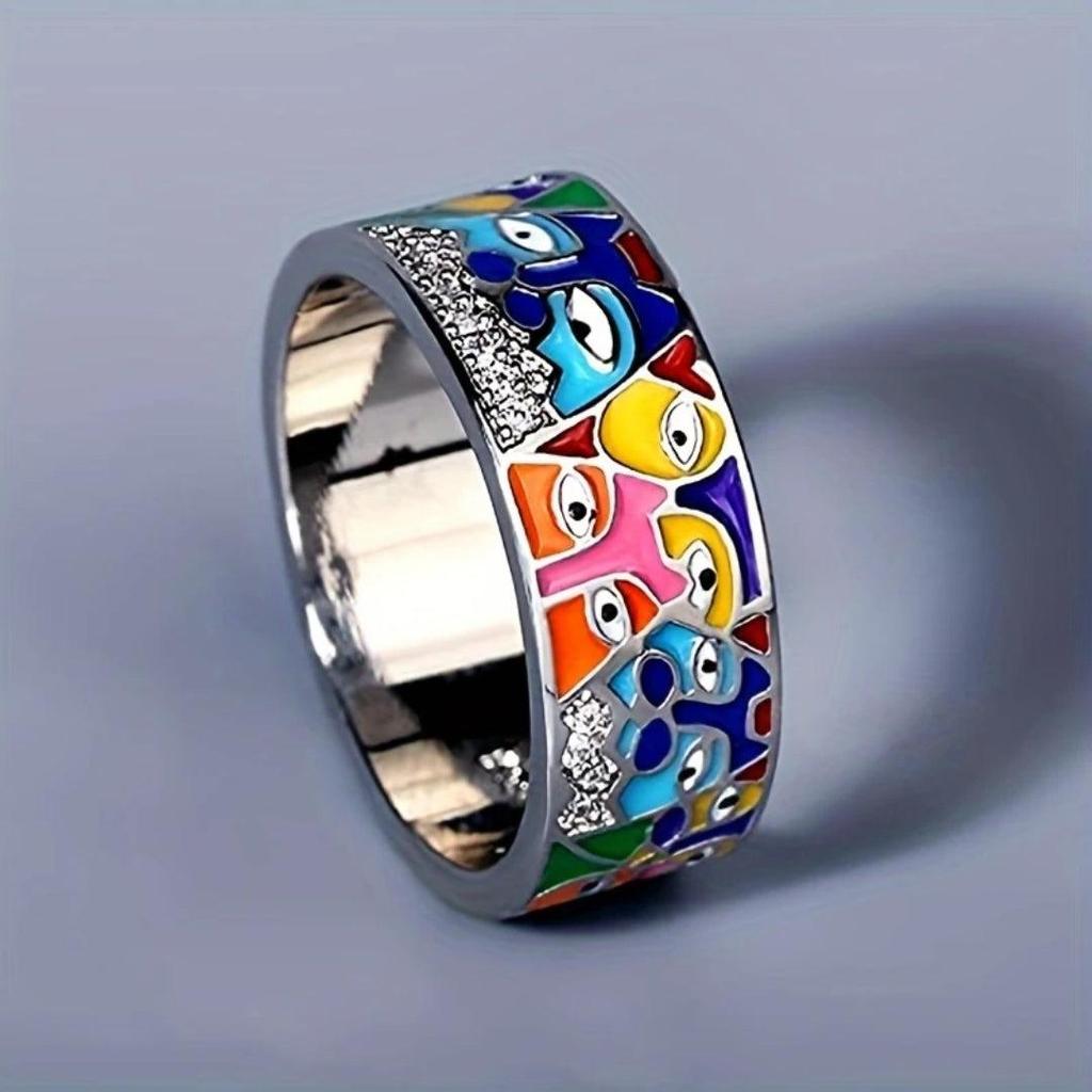 White Gold Ring with Colourful Eyes
